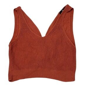 Lulus Knit Crop Top Rust Orange‎ Sleeveless V Neck Twist Back Casual Medium